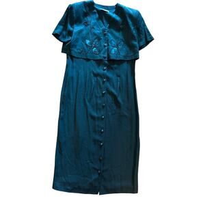 ULTRA DRESS Vintage Size 12 Jacket/Dress Embroiderey Floral Buttons Short Sleeve